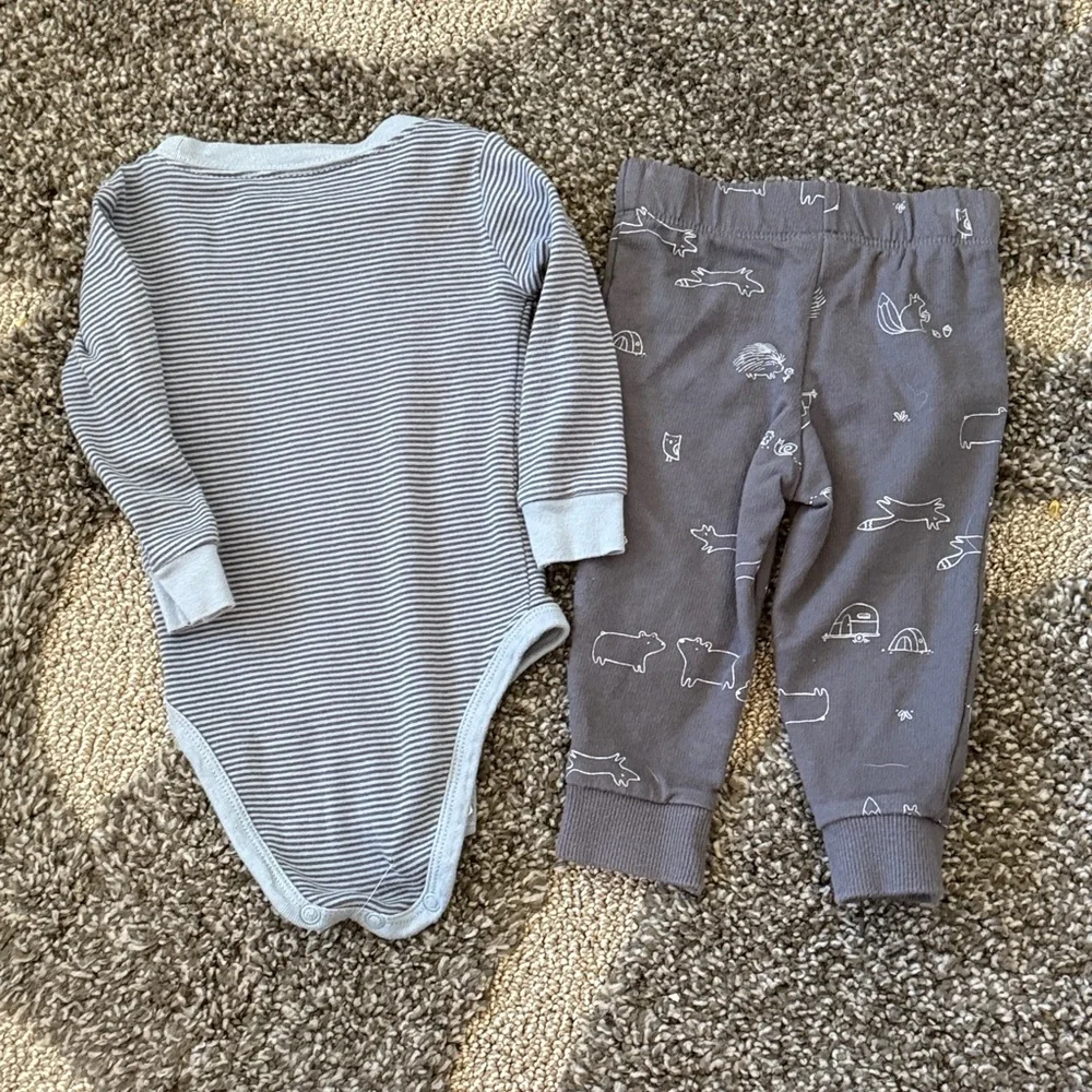 Carters Baby Boy Dog Driving Car Blue Tee Gray Striped Onesie Joggers Lot 3 Pc